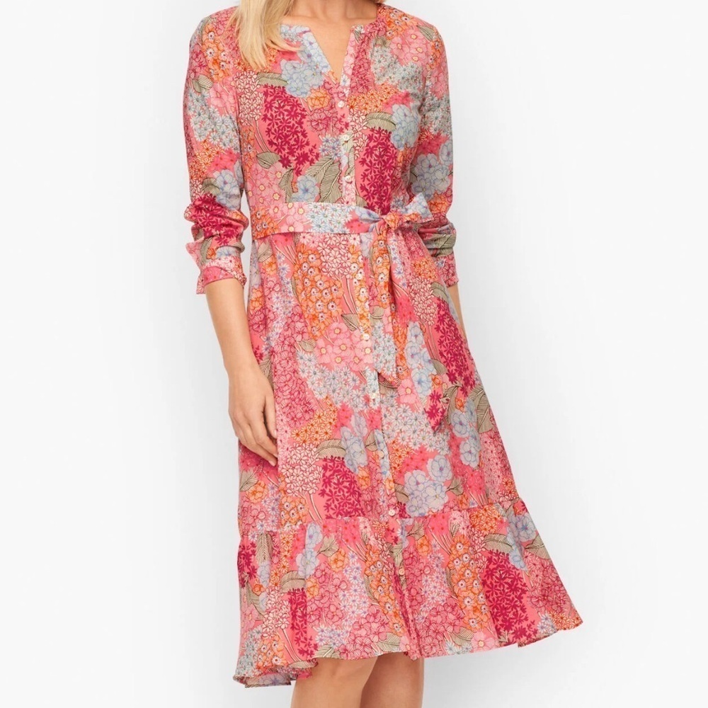 Talbots Pink Floral 100% Cotton Shirt Dress SZ 4 - Picture 1 of 9